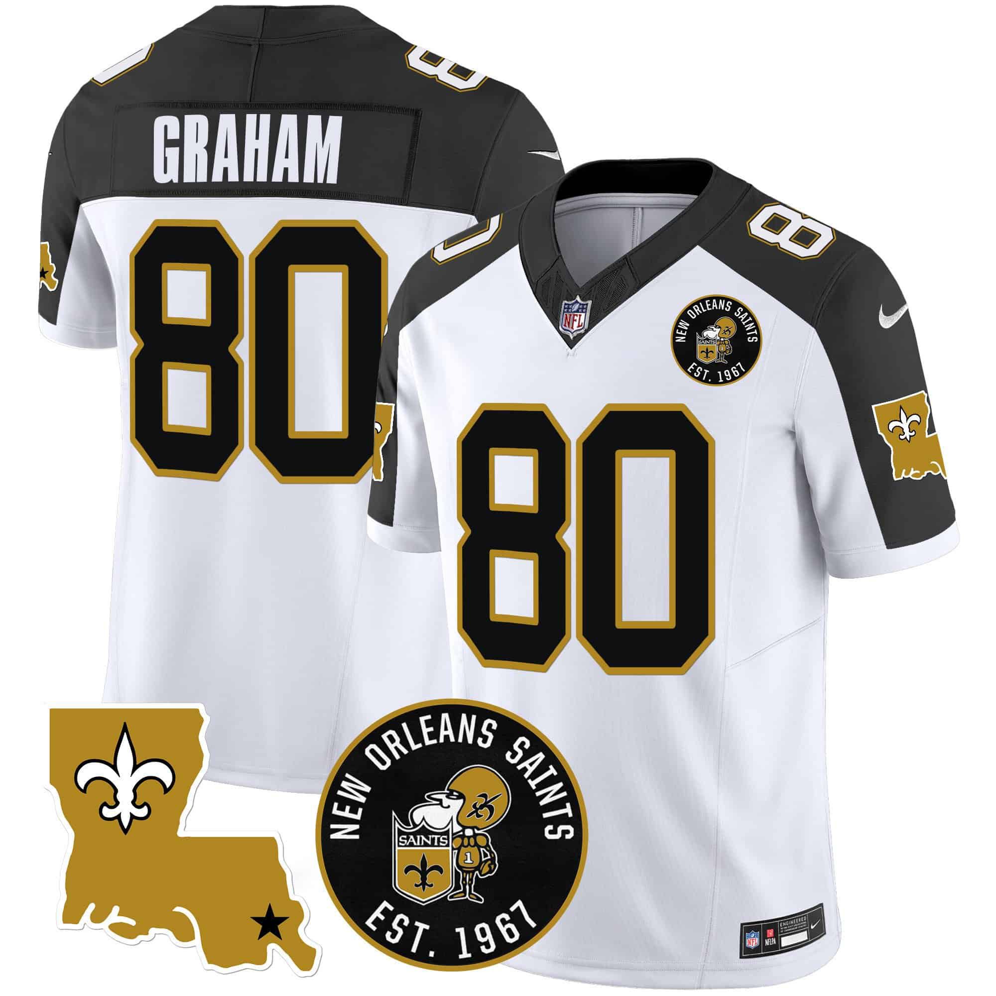 Men New Orleans Saints #80 Graham White 2024 Nike 1967 Patch Vapor Limited NFL Jersey style 1